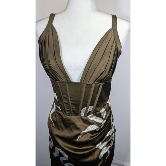 Averie Brown And White Snake Dress With Corset Bodice - Picture 8 of 9